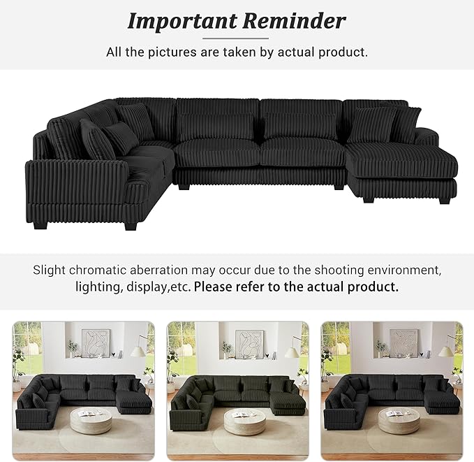 129" Sectional Sofa U Shaped Sofa Modern 5 Seat Couch Upholstered Couches with Chaise Lounge for Living Room, Black