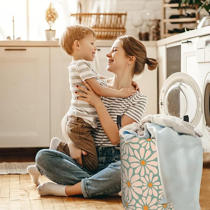 Abstract Daisy Flower Retro Groovy Flowers Laundry Basket,Waterproof Laundry Hamper,Collapsible Organizer Basket for Storage Bin Toy Bins, Dirty Clothes Laundry Basket for Living Room/Bathroom
