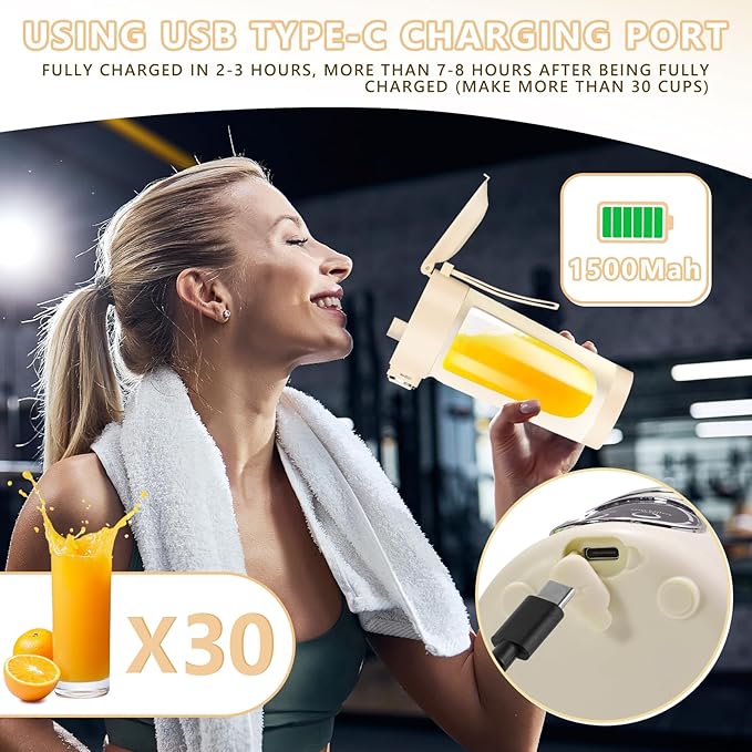 EasySpeed Personal Portable Blender,USB Type-C Rechargeable,700ml Juicer Cup,12 Stainless Steel Blades,4 Gear Modes,1500mAh Battery Capacity,Perfect for Fresh Juice at Home (Beige)