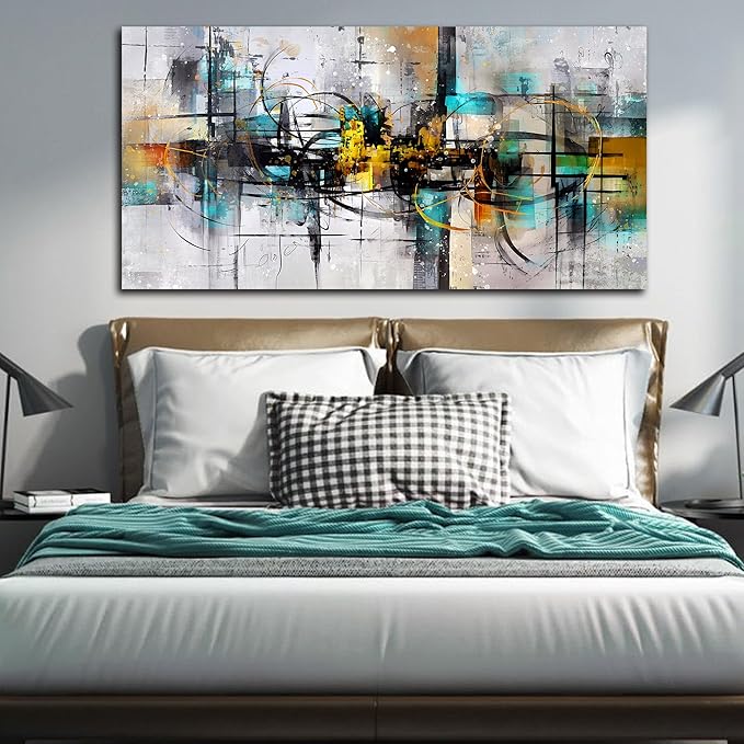 SIXTTART Modern Wall-Art for Living Room Large Size - Abstract Art Teen Wall Decor - Minimalist Art Ready to Hang Size 29" x 59"