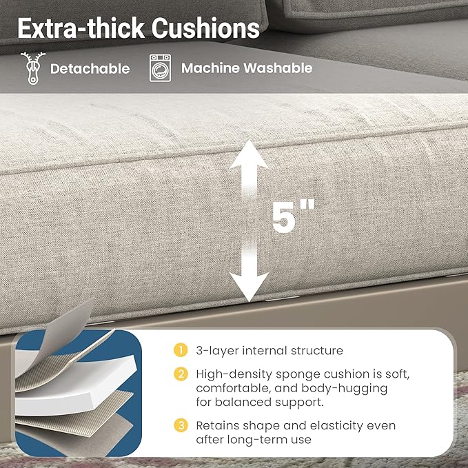 Wisteria Lane Patio Furniture Metal Sofa, Metal Outdoor Chairs with Upgraded Cushions, All-Weather Outdoor 3 Seats Sofa Couch for Balcony, Garden, Deck, Backyard, Khaki