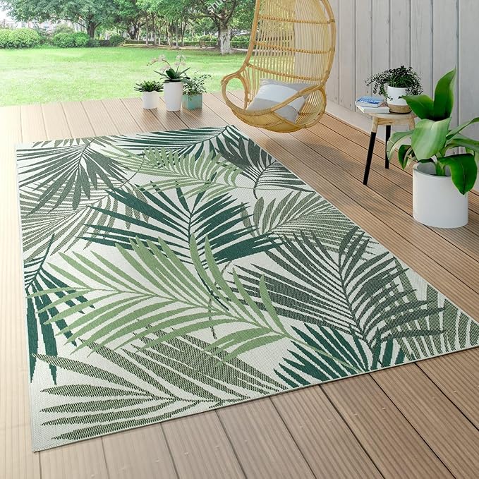 Paco Home Indoor & Outdoor Rug Flat-Weave Jungle Floral Palm Trees Design Green, Size: 7'10" x 11'2"