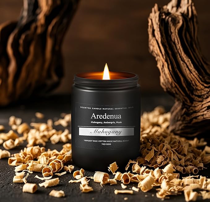 Mahogany Candle, Manly Scented Candles for Home, Masculine Candle Gifts for Men - 7oz Soy Candles for Home Scented, 50 Hours Burn Time, Perfect for Relaxing Home Fragrance