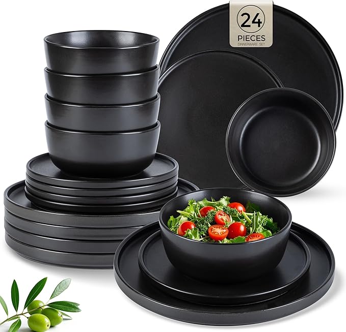 AmorArc Stoneware Dinnerware Sets for 8,Reactive Ceramic Plates and Bowls Set,Highly Chip and Crack Resistant | Dishwasher & Microwave Safe | Round Dishes Set Service for 8 (24pc)