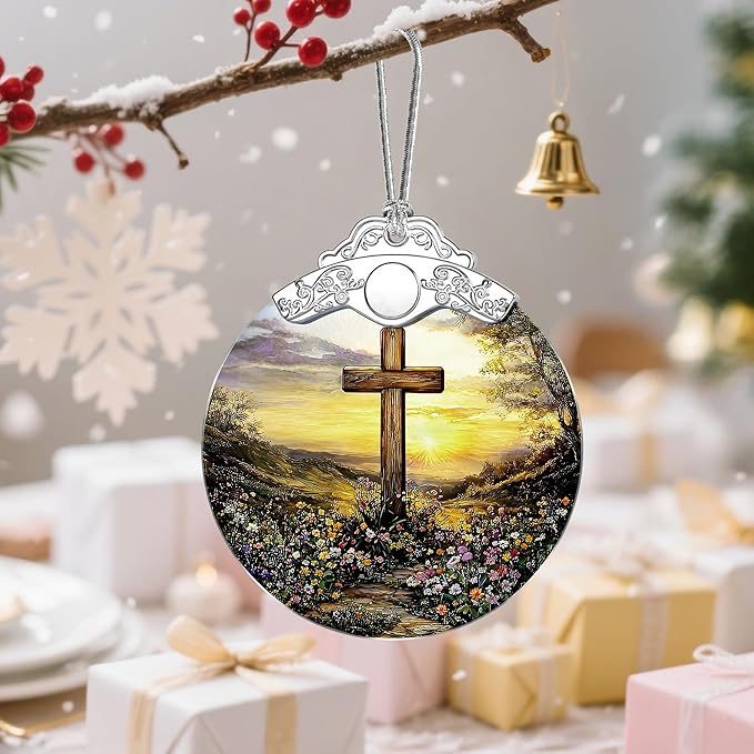 Cross Sunset Ornament, Christian Christmas Ornament, Religious Christmas Decor, Christian Home Decor, Gifts for Christians, Religious Gifts, Gift Idea, Easter & Xmas Gift