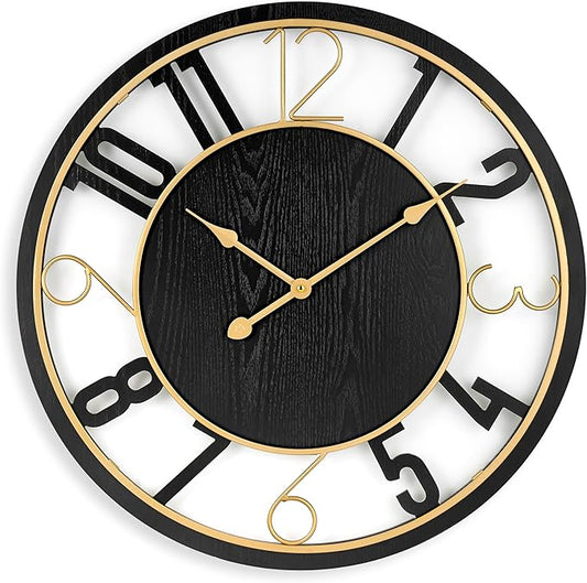 Sorbus 24-Inch Large Wall Clock – Wooden Decorative Clock for Living Room, Kitchen, Bedroom, Office – Easy to Hang Analog Wall Art (Black)
