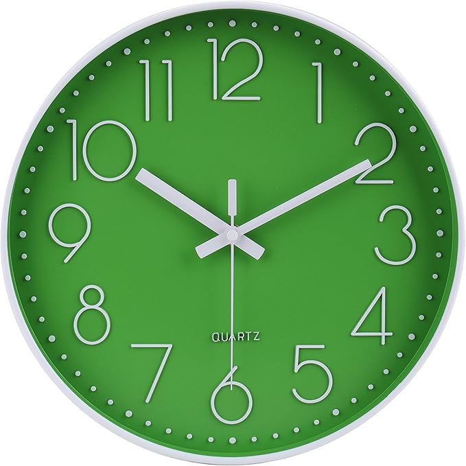 jomparis Modern Office Green Decor Wall Clock 12" Silent & Non-Ticking Battery Operated Quartz Round Clock