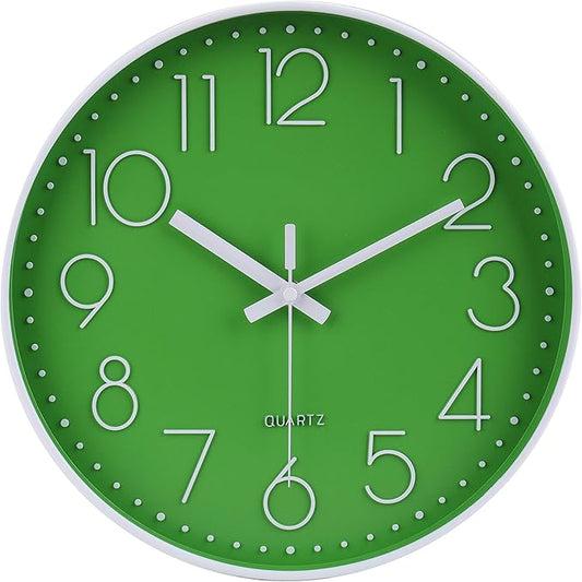 jomparis Modern Office Green Decor Wall Clock 12" Silent & Non-Ticking Battery Operated Quartz Round Clock