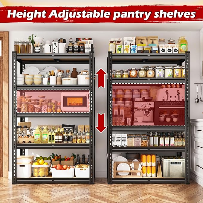 REIBII Storage Shelves 2020LBS Garage Shelving 5 Tier Heavy Duty Shelving Adjustable Metal Shelf 59.8" H Pantry Shelf for Kitchen Warehouse Basement 28" W x 12" D x 59.8" H, 2 Pack