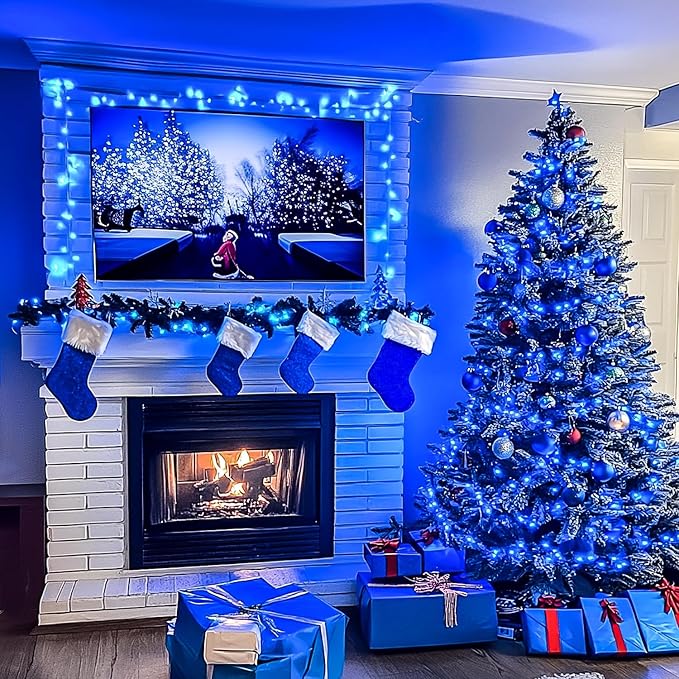 JMEXSUSS 150 LED Blue String Lights Indoor Outdoor Waterproof, Connectable 59 Ft Plug in String Lights, 8 Modes Blue Christmas Lights for Bedroom, Patio, Party, Holiday Decorations