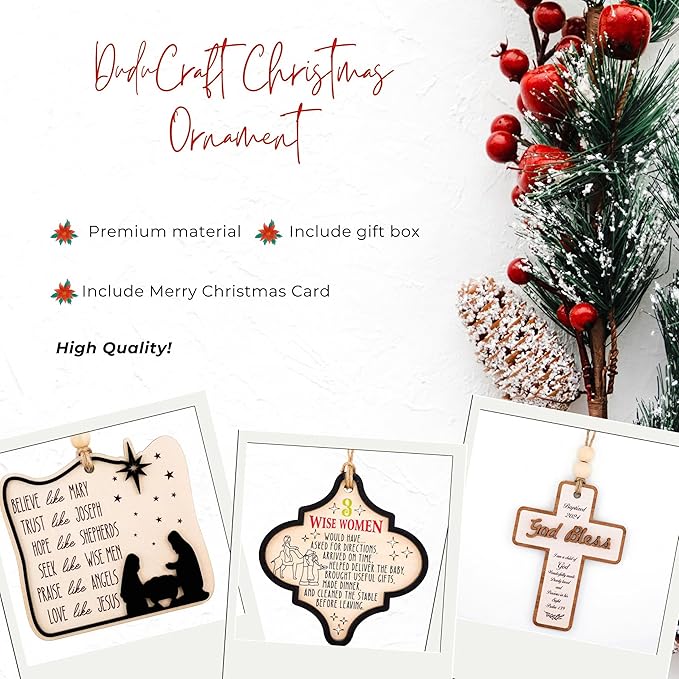 Nativity Ornaments for Tree, Christian Christmas Ornaments, Easter Basket Stuffers, Wooden Craft Ornament for Decorations, Windows, Classroom Gifts Wise Women, Christian Ornament (1, Diamond)