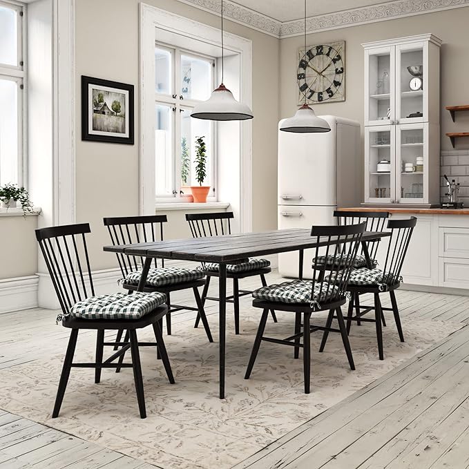 Barnett Home Decor Dining Chair Cushions with Ties – Size Medium 16.5 x 18 - Latex Foam Fill, 100% Cotton, Machine Washable Chair Pads for Kitchen Chairs, Made in USA (Classic Check Red/Pack of 2)