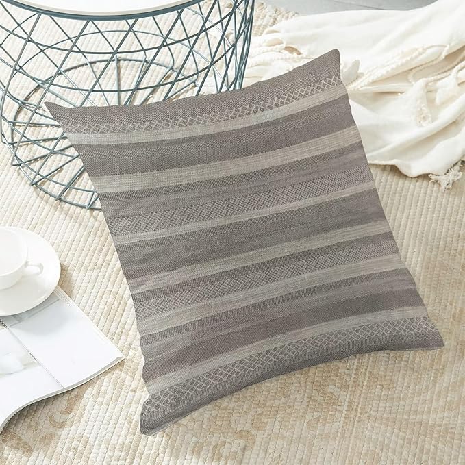 Boho Grey Stripe Throw Pillow Covers 18x18 Inch Set of 2, Rustic Abstract Decorative Throw Pillow Covers Retro Stripe Neutral Outdoor Cushion Cover for Sofa Couch Farmhouse Room Bed Decor