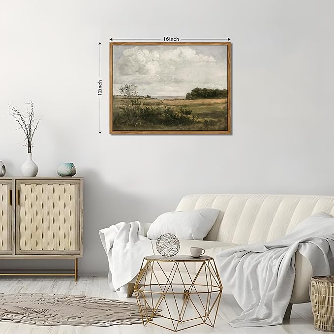 Floating Framed Vintage Canvas Wall Art - Wilderness Landscape Wall Decor, Elegant Natural Farmhouse Scenery Paintings Print for Living Room Bedroom Office Home Decoration 12x16 inch