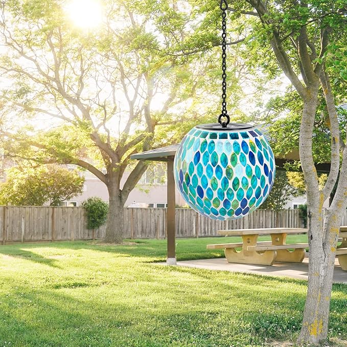 Solar Lanterns Outdoor Waterproof Hanging Solar Mosaic Lantern Outdoor Hanging Lights Waterproof Garden Patio Pathway Yard Décor Green