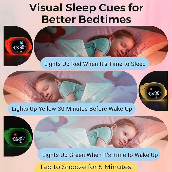 Bumble & Bright Go & Glow Cat App Control Kids Alarm Clock – Digital Sleep Trainer with USB-C Corded, 8 Night Light Colors, 6 Soothing Sounds, 12/24H Routine Trainer, Gift for Boys & Girls