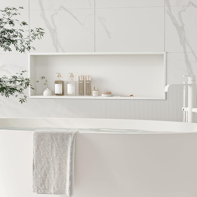 Stainless Steel Shower Niche 36" X 12", No Tile Needed Wall Niche, Recessed Shower Shelf for Bathroom Storage, Matte White