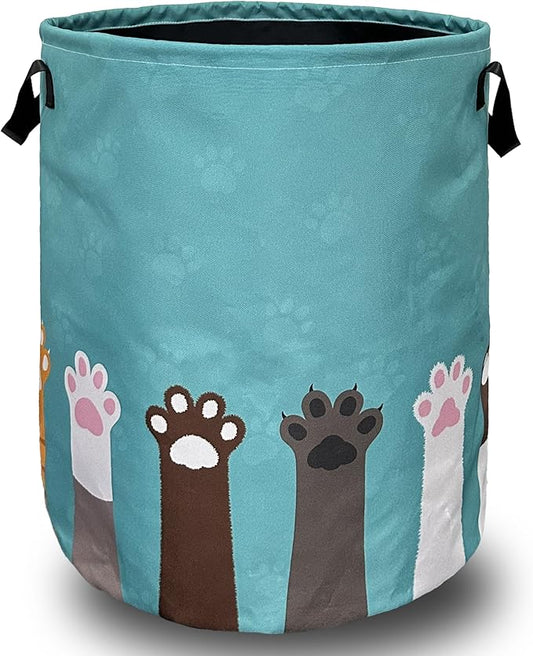 Cute Cat Paws Dog Paw Laundry Basket Foldable With Handles Tote Bag Oxford Cloth Funny Animal Laundry Hamper 18.9" x 16.5 "Clothes Storage Bucket Toy Organizer For Bathroom/Laundry/Bedroom