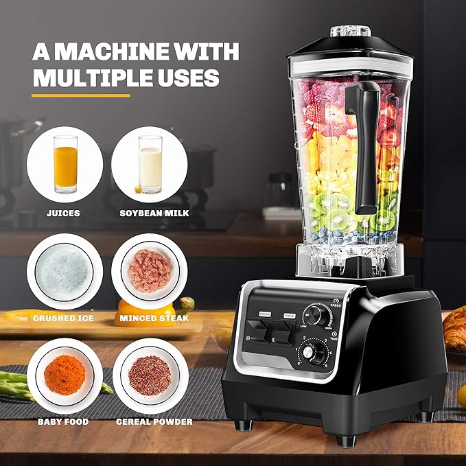 Professional Blenders for Kitchen, 2L Large Capacity Smoothie Blender, 2200W High Power Home and Commercial Countertop Blender, 68oz BPA Free Blender for Shakes and Smoothies with Timer, Crushing Ice