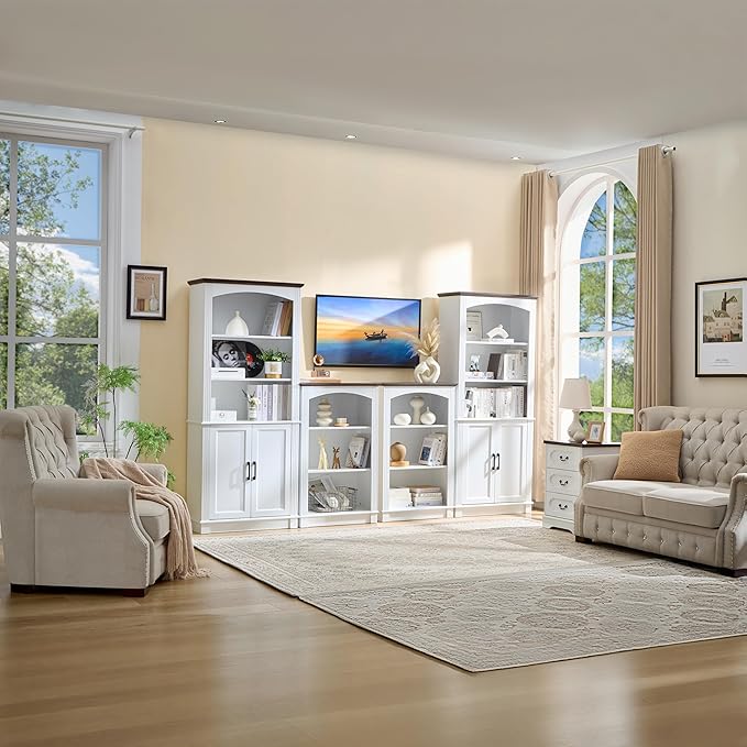 White 5 Tier Book Shelf and Bookshelf with Storage Cabinet Doors, 72 Inch Tall Bookcase, Wooden Cube Storage Organizer, Kids Bookshelf, Display Cabinet for Bedroom Furniture, Living Room, Pantry