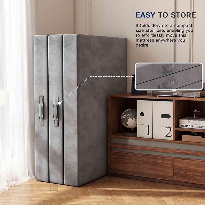 Tri-Fold Memory Foam Mattress, 4 inch Single Folding Mattress with Washable Covers, Reversible Design, Foldable Mattress Topper for Travel&Guests 75" x 25" x 4"