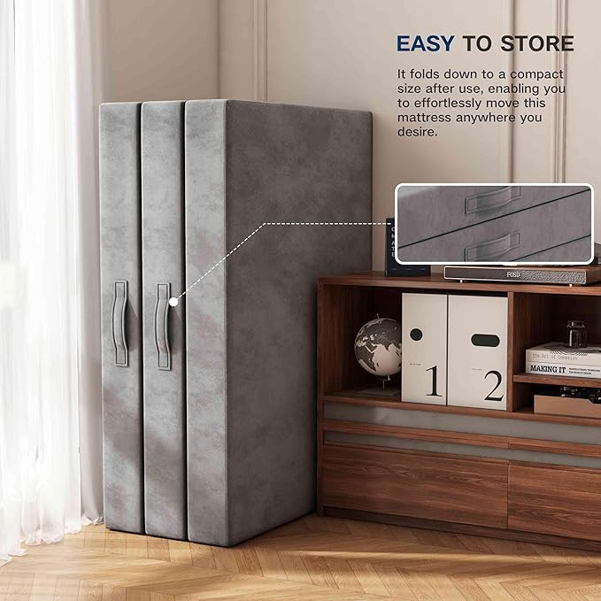 Tri-Fold Memory Foam Mattress, 6 inch Full Folding Mattress with Washable Covers, Reversible Design, Foldable Mattress Topper for Travel&Guests 75" x 52" x 6"