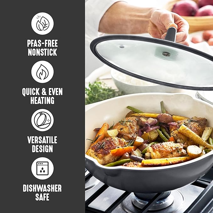 GreenLife Nonstick 12” (5QT) All in One Deep Skillet Wok with Lid, PFAS-Free Non-Toxic Ceramic Multi-Purpose Pan, Induction, All Stovetop, Egg, Stir Fry, Saute, Stay Cool Handle, Graphite
