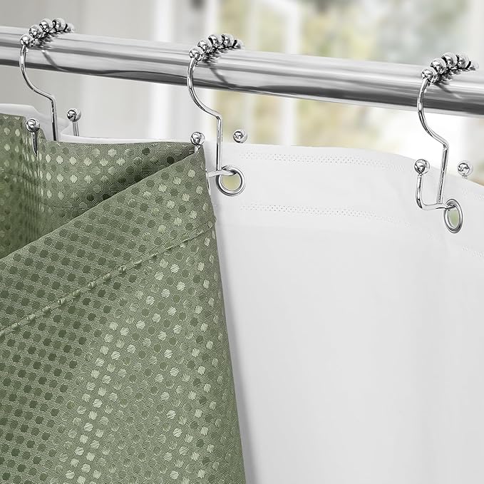 3 in 1 Extra Long Shower Curtain Set-72 W x 84 H, Sage Green Waffle and PEVA Liner Set with 12 Stainless Steel Hooks, Waterproof Fabric for Bathroom