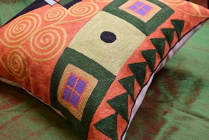 Klimt Orange Modern Throw Pillow Cover | Orange Abstract Pillow | Modern Couch Pillow | Contemporary Throw Pillows | Modern Outdoor Pillow | Mid Century Chair Cushions | Handmade Wool Size 18x18