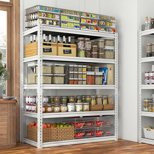 REIBII Garage Shelving 2500LBS Storage Shelves Adjustable Heavy Duty Shelving Metal Shelving 65.7" H Metal Shelves White Shelves for Pantry Kitchen 15.3" D x 33.8" W x 65.7" H