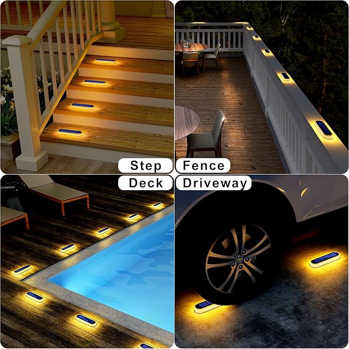 Solar Step Lights Outdoor Waterproof LED Deck, Fence, Stairs, Dock, Patio, Post, Railing, Garden, Backyard, Front Door, Pathway, Driveway, Porch (4 Pack)