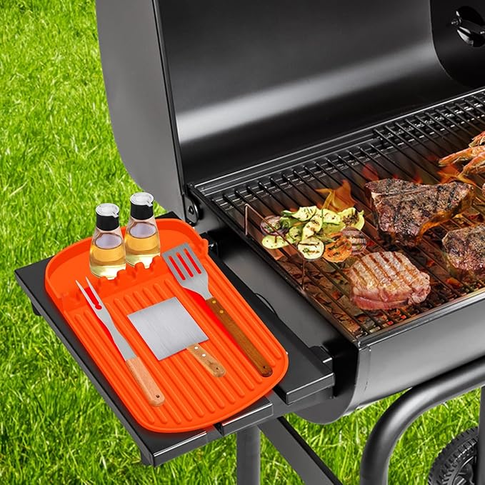 Silicone Griddle Tools Mat for Blackstone,16.9"x 11.8" Spatula Mat with Drip Pad,Heat-Resistant Grill BBQ Caddy Utensils Holder for Kitchen,Cooking & Countertop,Side Shelf Mat Blackstone Aceessories