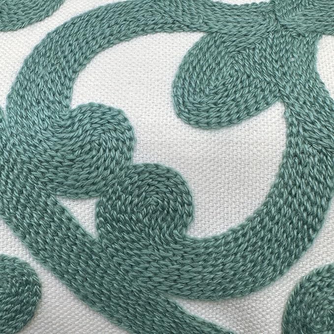 Alysheer Embroidered Lumbar Decorative Throw Pillow Cover 12"x 20", Classic Boho Mandala Embroidery Pattern Cotton Farmhouse Rectangular Cushion Case for Sofa Couch Living Room Bedroom(Dusty Blue)