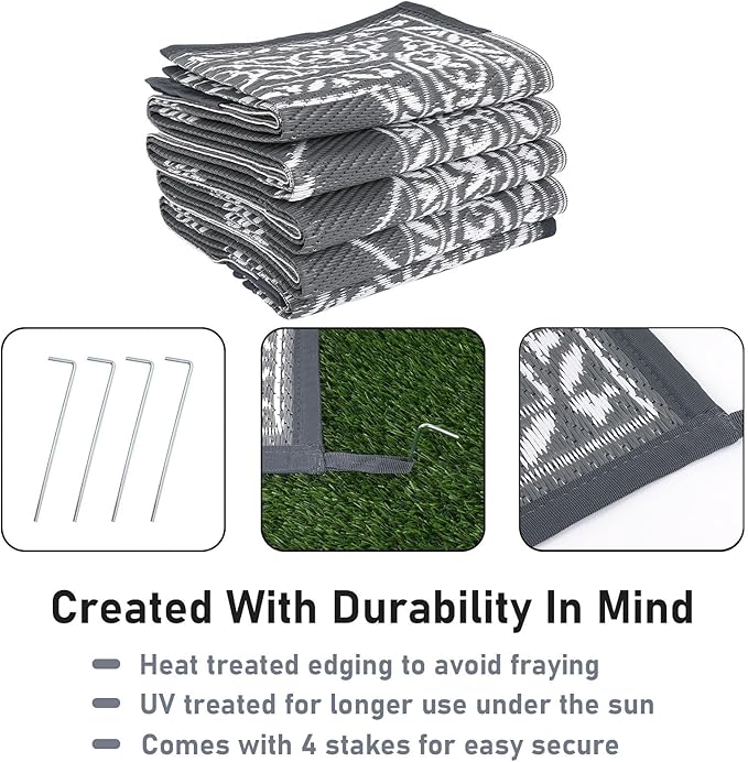 HiiARug Outdoor Rugs 9'x12' for Patios Waterproof RV Mats Camping Rug Outdoor Area Rug Lightweight Portable Outdoor Plastic Straw Rug for Patio, RV, Camping, Balcony, Beach