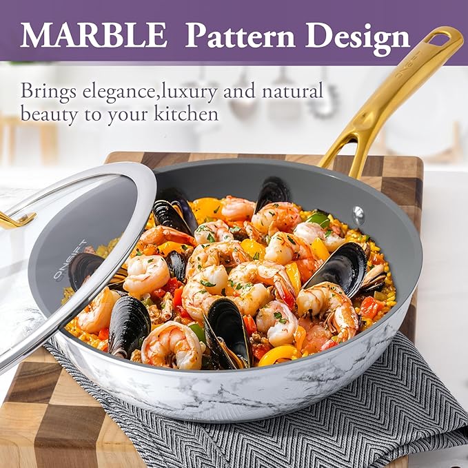 Frying Pan Nonstick Set 2 Piece, 8＆10 Inch Skillet Easy to Clean, Kitchen Fry Pan without PTFE & PFOA, Compatible with All Stovetops, Lightweight and Durable, Marble White