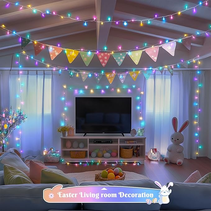 JMEXSUSS 400 LED Easter Lights Indoor Outdoor, 132FT Easter String Lights Plug in, 8 Modes Colorful Christmas Light for Bedroom Party Decorations