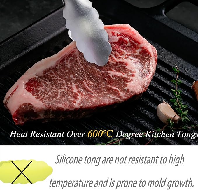 Stainless Steel Kitchen Tongs with Oak Wood Handle - Heat Resistant, Heavy Duty Locking Tongs for Cooking, BBQ, Salad, and Serving - Set of 2 (9" and 12") - Dishwasher Safe, Food Grade, No Rubber