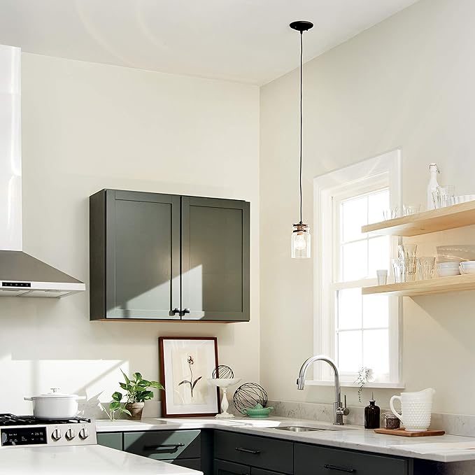 Kichler Brinley 7.75" Kitchen Pendant in Olde Bronze®, Mini Farmhouse Pendant with Clear Glass, (7.75" H x 4.75" W), 42878OZ, 1-Light