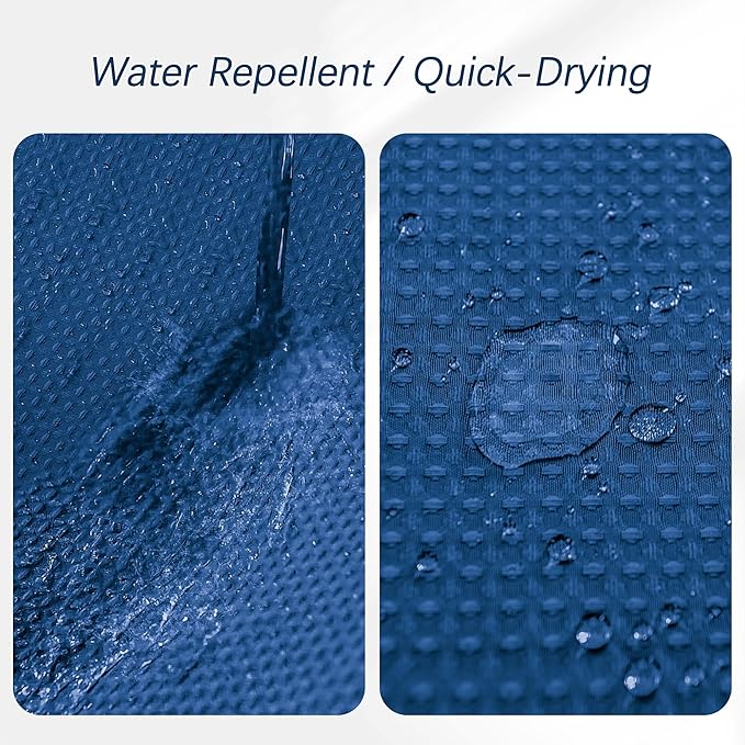 Classic Blue Stall Fabric Shower Curtain - Water Repellent Waffle Textured 256GSM Heavy Duty Cloth Shower Curtains for Bath Tubs, Narrow Hotel Quality Bath Curtain Set with 6 Hooks, 36Wx72H