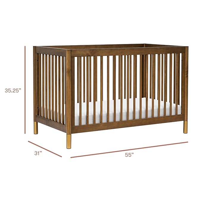Babyletto Gelato 4-in-1 Convertible Crib with Toddler Bed Conversion in Natural Walnut and Brushed Gold Feet, Greenguard Gold Certified