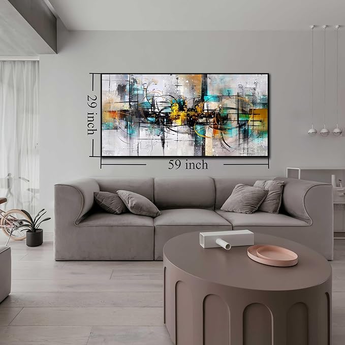 SIXTTART Abstract Canvas Wall Art for Living Room - Black and Teal Canvas Wall Art with Frames - Home Office Decor Ready to Hang Size 29" x 59"