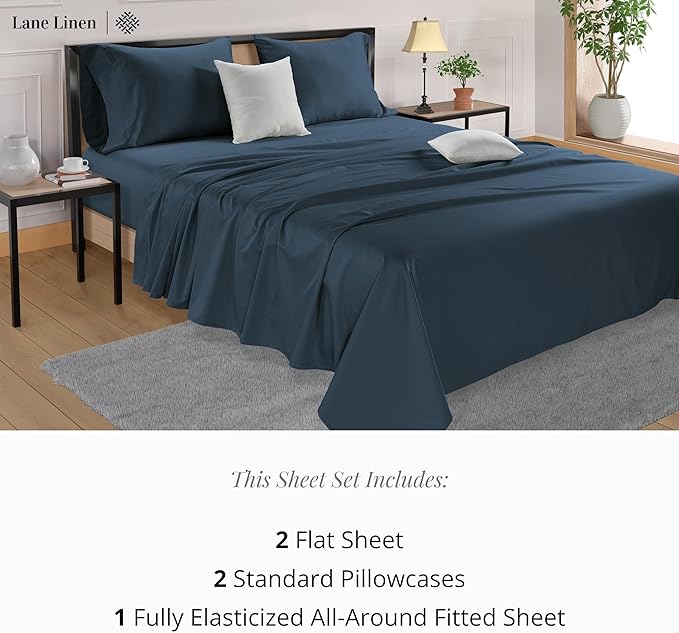 LANE LINEN Split Sheets Set for Adjustable Beds - King Size - 5 Pieces - Denim Sateen Weave