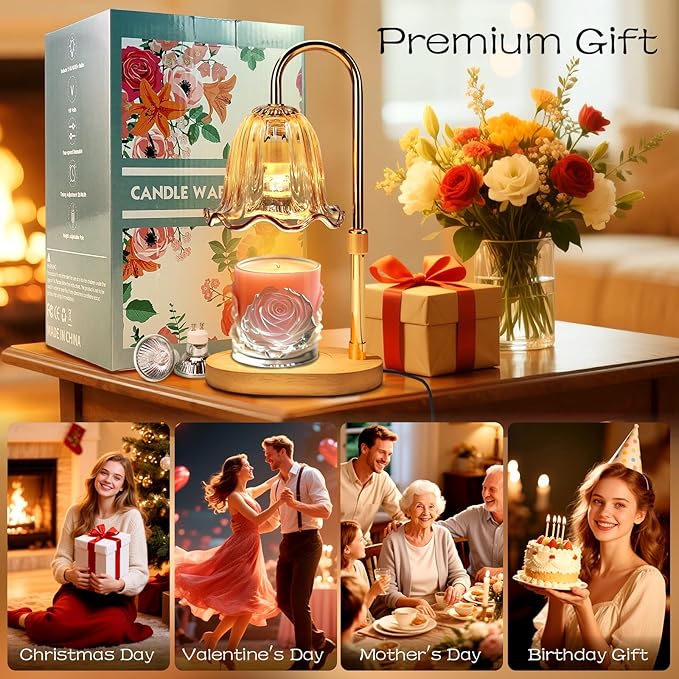 Electric Candle Warmer Lamp with Timer: Birthday Gifts for Women Mom, Adjustable Height & Brightness, Wax Warmer for Scented Wax with 2 Bulbs, Ideal for Home Decor