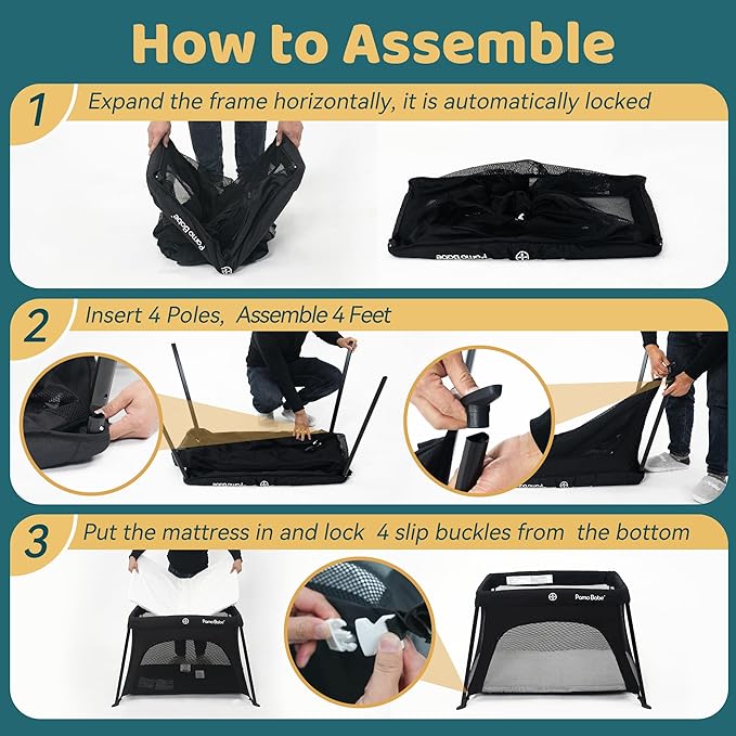 Pamo Babe Travel Crib Lightweight Baby Playard with Mattress Compact Play Yard with Detachable Legs