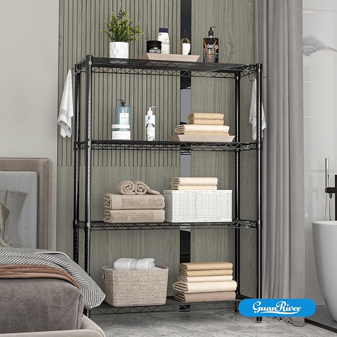 4-Shelf Adjustable Metal Shelf Wire Shelving Unit Storage Rack Display Shelf for Office,Kitchen,Bedroom,Bathroom,Laundry,Pantry Basement,Garage(Black,36" L x 14" W x 54" H)