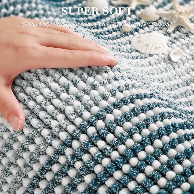 BSICPRO Bathroom Rugs and Mats Sets, 2 Piece Thick Absorbent Chenille Bath Mat Rug Set Non Slip, Soft Shaggy Bath Room Floor Mats for Bathroom, Machine Washable (Teal, 24" x 70" Plus 20" x 32")