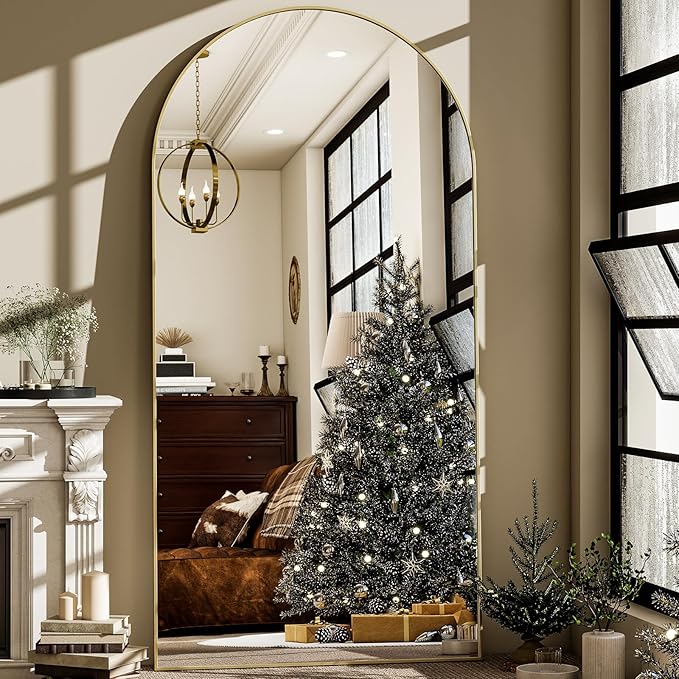 HARRITPURE 76"x46"Full Length Mirror - Arch Floor Mirrors with Aluminum Alloy Frame Free-Standing Wall Mounted or Leaning Large Bedroom Dressing Mirror,Gold