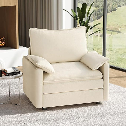 Vesgantti 40" Single Seat Sofa, Comfy Cloud Couch Deep Seat Upholstered Couch Chenille Modern Sofa with Armrest Pillow, Easy Assembly for Living Room, Bedroom and Apartment, Beige