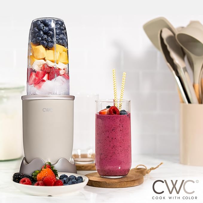 COOK WITH COLOR Personal Power Blender 600W, 24oz Capacity, BPA-Free Jar, Ice-Crushing Blades, Ideal for Smoothies & More, Anti-Slip Feet, Easy to Clean, Greige