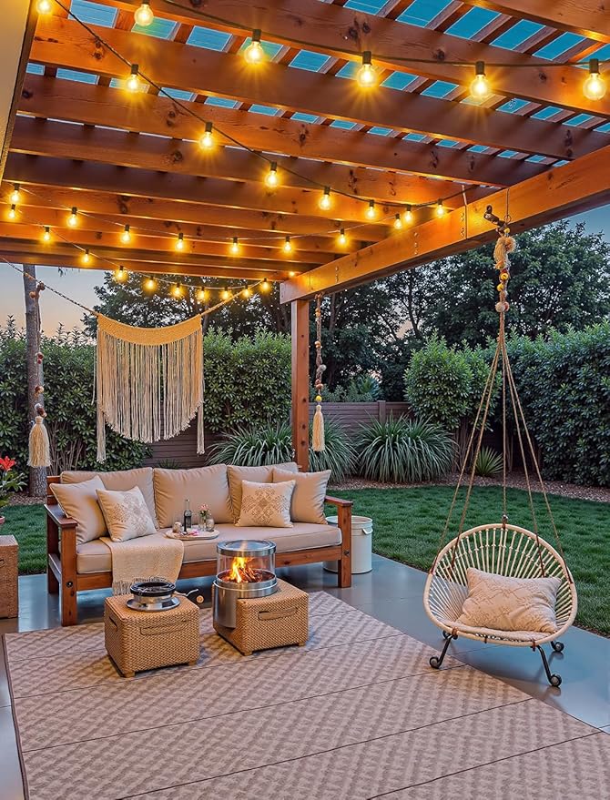 75FT(3x25FT) Solar String Lights Outdoor with Remote, Waterproof Dimmable 3 Modes Patio Lights with 30+3 LED G40 Bulbs for Balcony Yard-Black